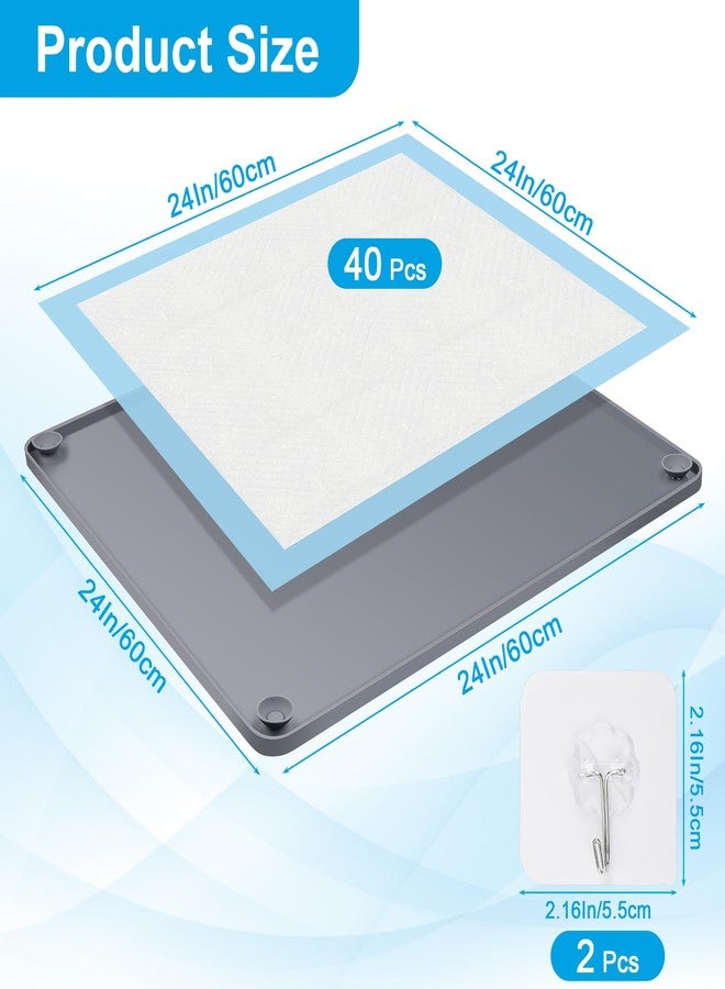Catcan Dog Pee Pad Holder Tray for Dog Training Pads Silicone Non Slip Pad Holder, 24 x 24In with 40P Disposable Urine Pads and 2 Hooks - Image 2